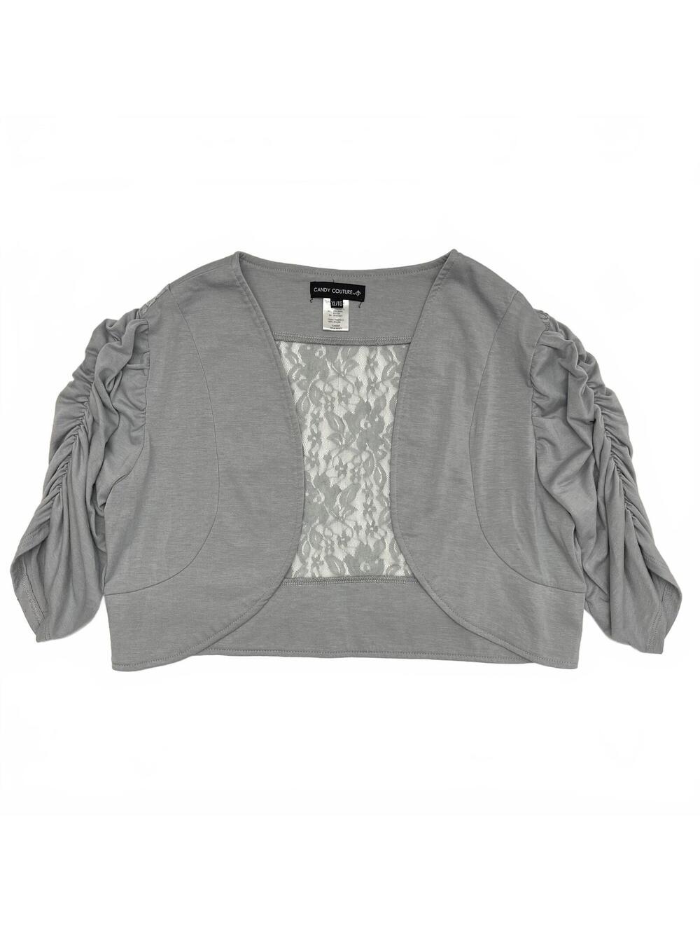 2010s Candy Couture Grey Cropped Bolero Ruched Quarter Sleeves Laced Back Sz XL